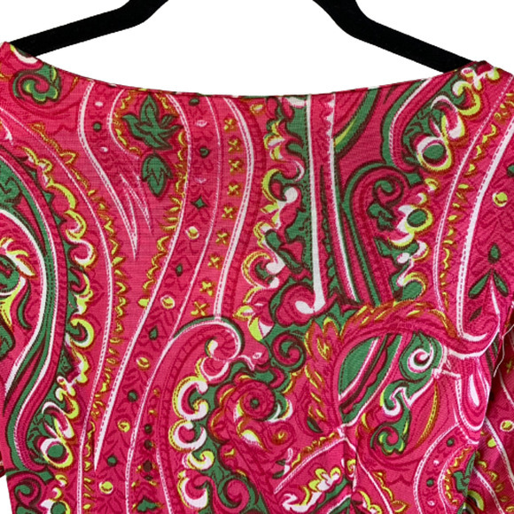 ROBERT ROSENFELD Vintage Red & Green Paisley Maxi Dress - Picture 3 of 16